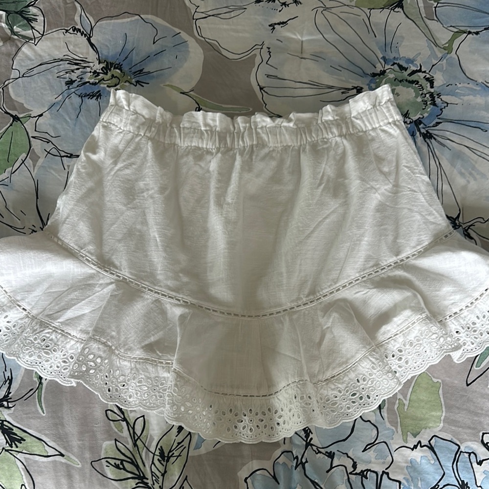 H&M White Eyelet Ruffle Mini Skirt